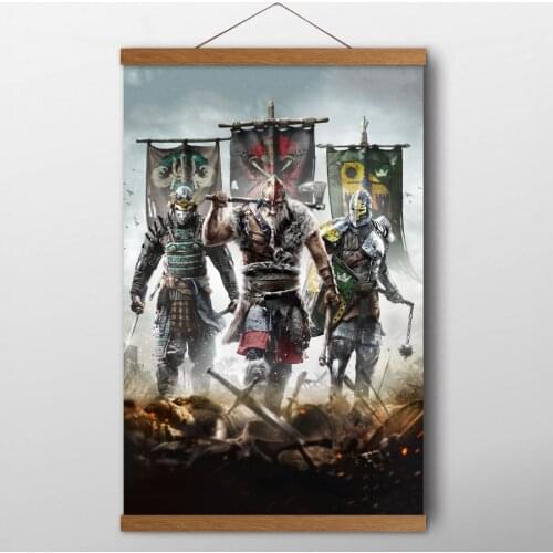 Vikings Knights Samurai Wall Art Paintings With Solid Wood Scrolls For Honor Games Posters Canvas Art Prints for Home Decor