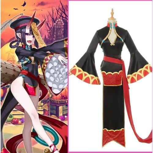 Game FGO Fate Grand Order Cosplay Costume Shuten douji Cosplay Costumes Assassin Long Dresses Suits Women Black sexy Costume