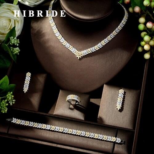 HIBRIDE Fashion Bridal Jewelry Sets Leaf Design Wedding Jewelry Party Accessories Bijoux Femme Set Jewelry With Zircon N-233