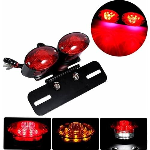 Motorcycle Tail Lights Dual Cat Eye Custom License Plate Holder Rear Motocross Brake Light Lamp Taillight Turn Signal Lights