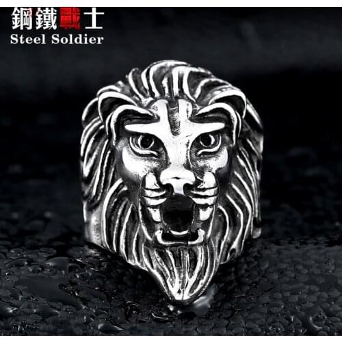 Steel soldier Lion Head Ring for Mens Fashion Stainless Steel ring trendy titanium steel jewelry