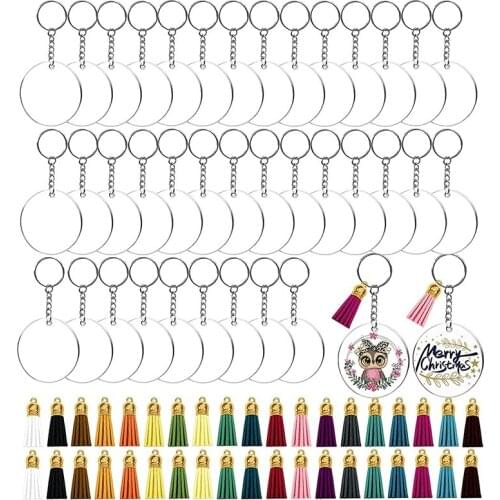 152Pcs of Acrylic Keychain Blanks Set,38Pcs Vinyl Acrylic Blanks, 38Pcs Tassels, 38Pcs of Key Ring, 38Pcs Jump Ring