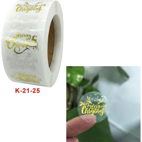 500pcs/roll Transparent Merry Christmas Label Bronzing font Sticker Round Adhesive Paper Seal 2.5cm Decor wrap Gift Pack Xmas
