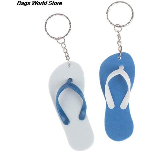 Fashion 2Pcs Boat Marine Floating Keychain Buoyant Foam Flip Flops Shaped Key Floats Key Ring Holder
