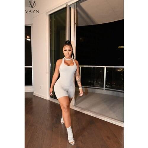 VAZN 2021 New Arrival Energy Tank Tracksuits Young Sexy Soft Solid Simple High Waist Women Skinny Free Playsuits