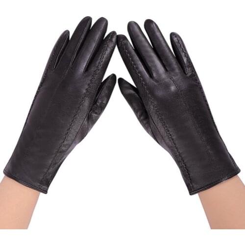 New Fashion Autumn and Winter Ladies Leather Gloves Double-Layer Warm and Windproof Cold-Proof Outdoor Cycling Driving Gloves