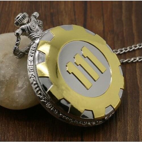 Wholesale Fashion Silver Gold Game Fallout 4 Vault 111 Quartz Pocket Watch Analog Pendant Necklace Mens Watches Womens Boy Gift