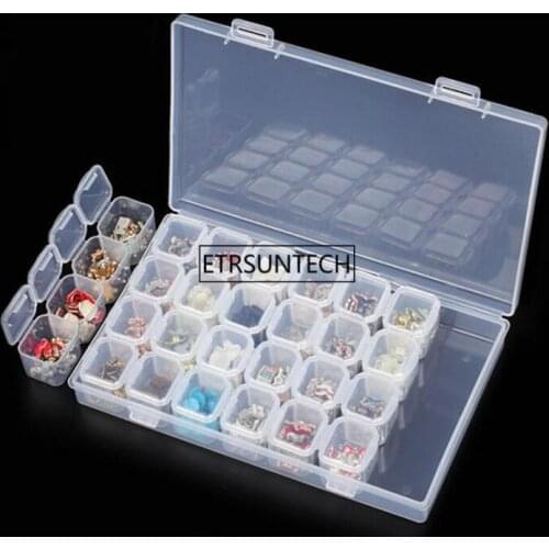 50pcs 28 Grids Empty Storage Box Clear Nail Rhinestones Storage Case Organizer Jewelry Beads Container for Nail Tool