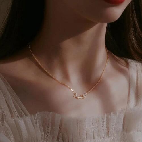 Cute Fashion Fishbone Necklace Clavicle ChainSimple Design Fish Rhinestone Necklace For Girl Friend Student Gift