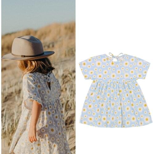 FOCUSNORM 0-3Y Infant Baby Girls Princess Dress Sunflowers Printed Short Sleeve A-Line Mini Dress Outfits