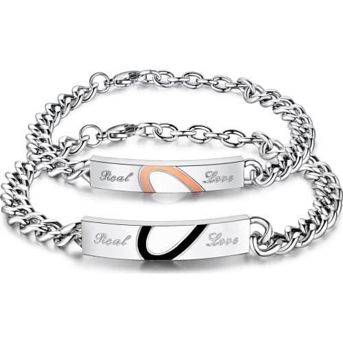 Romantic Half Heart Puzzle Couple Bracelets bangles Full Stainless Steel Link Chain Men Women lover Jewelry gift