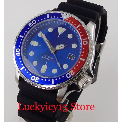 Tandorio Brand Diver Sunburst Blue NH35A Selfwinding Men Wristwatch Unidirectional Bezel Ring Sapphire Crystal Screw Crown