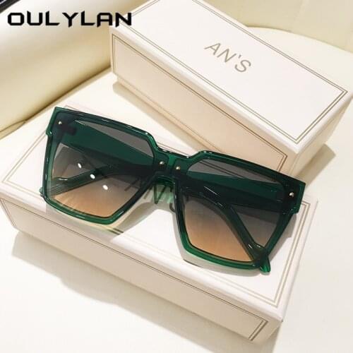 Oulylan Luxury Square Sunglasses Women Men Vintage Oversized Sun Glasses Ladies Colored Sun Glasses Gradient Green Goggle UV400