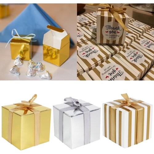 Wedding Decoration Small Gift Box Bulk Candy Boxes with Ribbons Gold Striped Box Party Favors Baby Shower Birthday Supplies