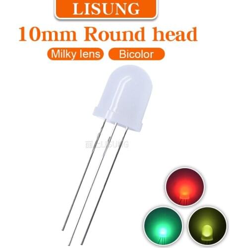 250pcs/Bag 10mm Led Round Diffuse Milky Lens Bi-color Universal Anode Cathode Yellow Red Green Two-color Diode Indicat