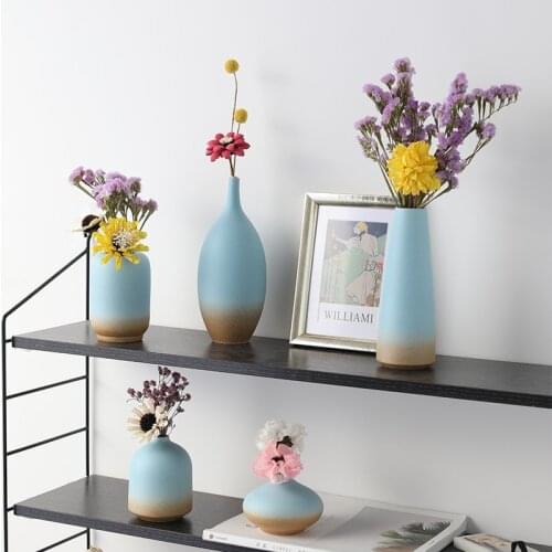 Nordic creative blue vase, ceramic flower arrangement, dried flower decoration, wine cabinet, porch, dining table and home