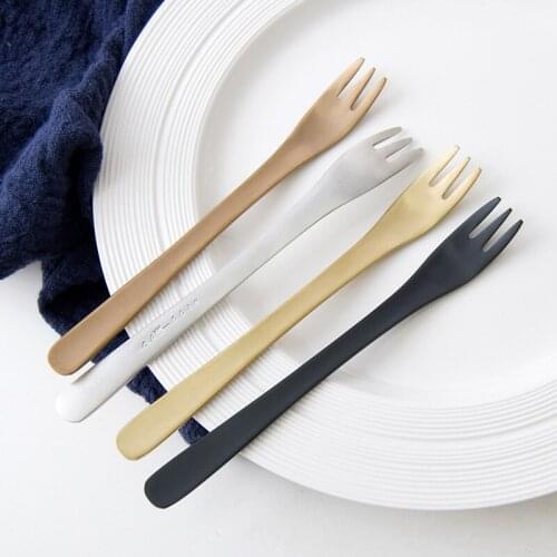 1pcs Stainless Steel Fruit Fork Shape Ice Cream Dessert Fork Household Cake Forks Dessert Fork Rosegold Matte Fork