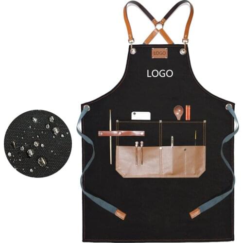 Waterproof canvas apron, barber shop, coffee shop, barbecue shop work clothes, custom logo