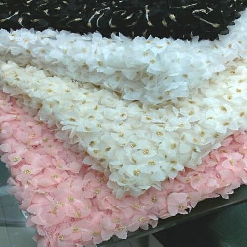 High Quality Gauze Lace Fabric Chiffon Gold Silk Disk Flowers Fashion Womens Accessories Skirt Fabric 130cm Black White 1Yards