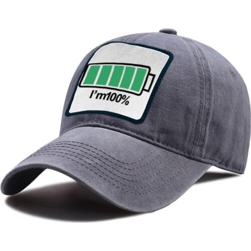 I'm 100% Battery Funny Riding Hats Summer v=Breathable Baseball Caps Cotton Unisex Snapback Hat Outdoor Hip Hop Baseball Cap