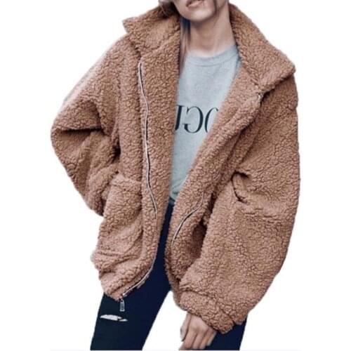 Ladies Elegant Faux Fur Autumn Winter Jacket Women Warm Soft Zipper Jacket Female Overcoat Casual Outerwear Women Jacket Coats