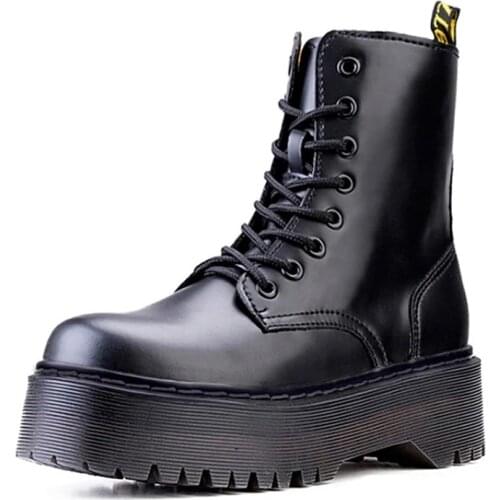 Ankle Boots Women 2021 Winter High Platform Thick Heels Chunky for Platform Boots Flat Shoes Autumn Punk Leather Motorcycle Boat