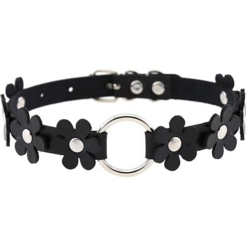 ZIMNO Harajuku Goth Necklace Streetwear Leather Small Flower Collar Choker Necklaces for Women Clavicle Chain Gothic Jewelry
