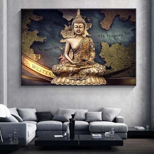 Golden Buddha Canvas Painting Modern Buddhism Canvas Print Modern Canvas Art Canvas Picture Poster Wall Living Room Decoration
