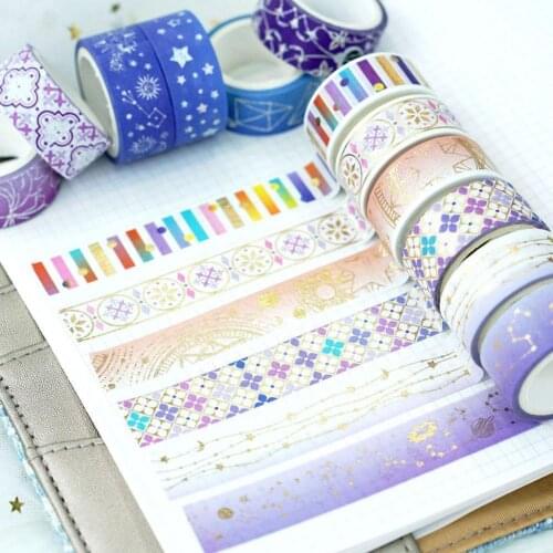 12 Rolls/set Washi Tape Purple Constellation Hot Stamping Silver Starry Universe Hand Account Sticker