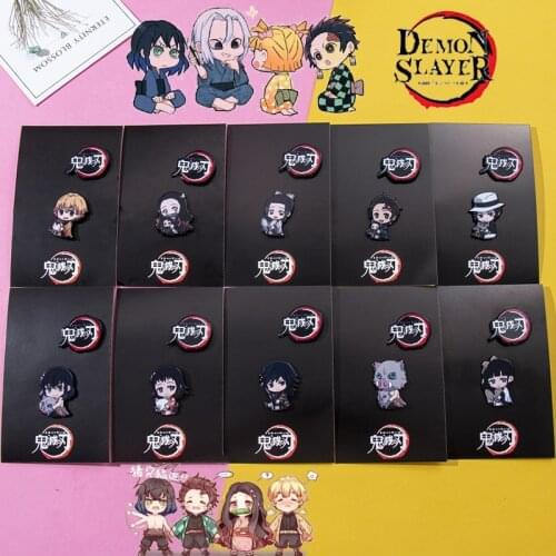 2Pcs/Set Demon Slayer Cartoon Icons Style Enamel Pin Kimetsu No Yaiba Buttons Badges Brooch Anime Lovers Accessories Shirt Pins