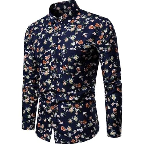 2019 Retro Floral Printed Man Casual Shirts Fashion Classic Men Dress Shirt Breathable Mens Long Sleeve Brand Clothing M-5XL