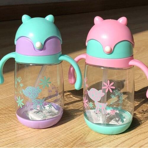 260ml Baby Feeding Cup with Handle Set Anti-Colic Baby Water Cups with Straw and Cute Fox Shape