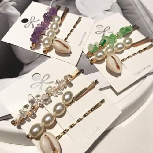 3Pcs/Set New Baroque Imitation Pearls Shell Stone Starfish Hair Clip Hair Grip Barrettes Hairpin Hair Accessories for Women Girl