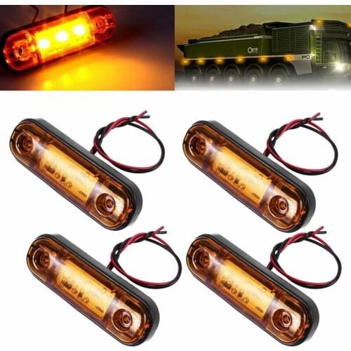 4X 12V-24V Amber 3 LED 3.4Inch Side Marker Light Lamp Truck Trailer Tail Light Signal Indicator Camper RV Waterproof