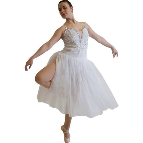 White Velvet Camisole Leotard Ballet Dance Long Romantic Tutus Professional Performance Ballet Tutus for Ladies and Girls