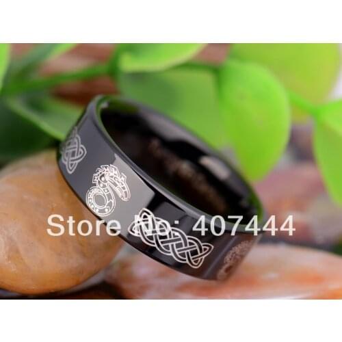 Free Shipping YGK JEWELRY Hot Sales 8MM Black Pipe Shadow Run Dragon Super Mens Tungsten Carbide Wedding Ring