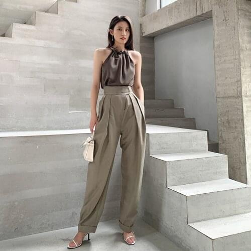 Casual Women Pants 2019 Summer Autumn Fashion Female Loose Straight Slacks Pants Ladies Chain Long Trousers