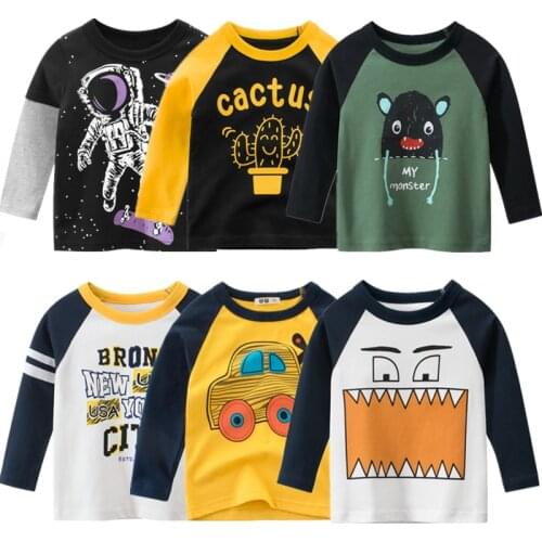 Kids T-shirts 100% Cotton Monster Astronaut Baby Boys Girls Long Sleeve Tops Child Autumn Sweatshirt Boy Girl Clothes