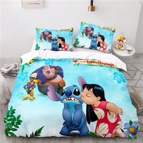 Disney Cute Cartoon Lilo & Stitch Duvet Cover Set Queen King Size Bedding Set Soft Bedspread Home Textile for Kids Boys Girls