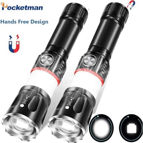 50000LM Led Flashlight USB Rechargeable 4 Light Modes Magnetic COB Light Super Bright Zoomable Waterproof for Outdoor Camping