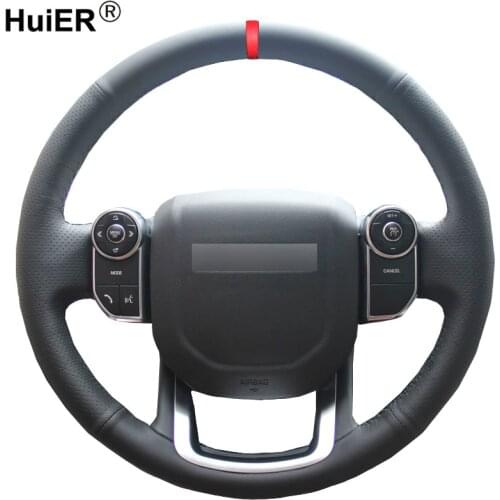 HuiER Hand Sewing Car Steering Wheel Cover Red Marker For Land Rover Range Rover Sport 2014 2015 2016 2017 2018 Car Styling