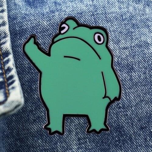 Interesting Frog Middle Finger Brooch Metal Enamel Lapel Badge Collect Denim Jacket Backpack Pin Children Fashion Jewelry Gifts