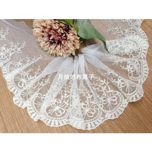 Exquisite Embroidery Mesh Lace off-White Cotton Mesh Embroidery Lace Accessories 13cm Wide