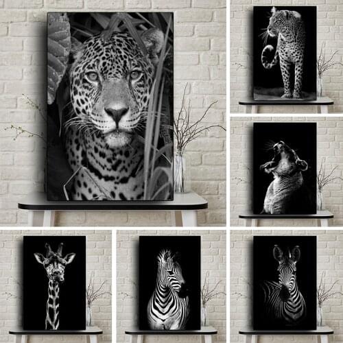 Wild Animal Lion Leopard Black White Canvas Painting Posters and Prints Nordic Zebra Wall Art Picture Cuadros Living Room Decor