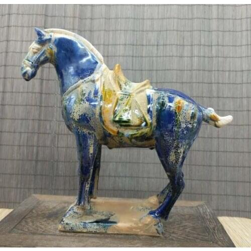 Collect China Ceramics Tri-Color Glazed Pottery Tang Dynasty War-horse Statue
