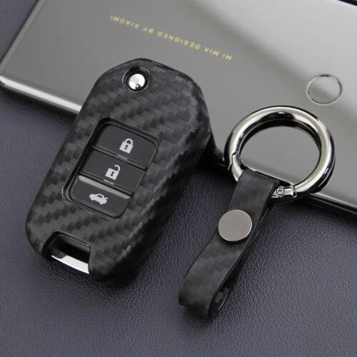 Key Case for Suitable for Honda Civic Matte Black Carbon Fiber Odyssey CRV Jade Car Shell Clasp Ring Accessories Auto