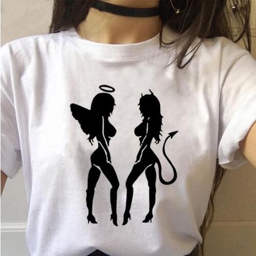 Summer Harajuku Women Tshirt New Devil Letter Printed Loose Short Sleeve Tops Tees Ulzzang Female Vintage Punk T-Shirts
