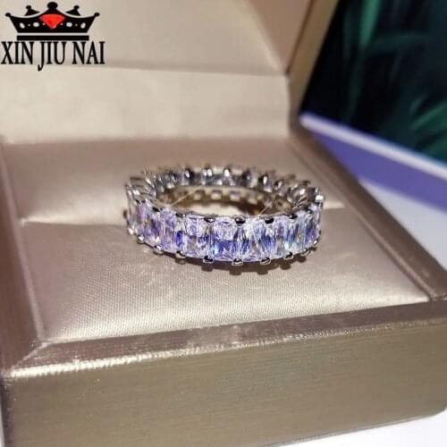 Love Ring 18K White Gold Group Rectangle Row Diamond Ring Inlaid with Zircon 30 Points Stacked Ladies Luxury Jewelry