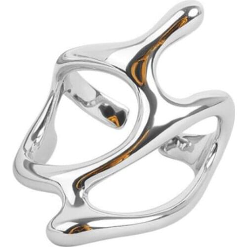 Retro Trend Hollow Out Geometric Metal Ring Gold And Silver Color Open Finger Ring Accessories Premium Banquet Female Jewelry