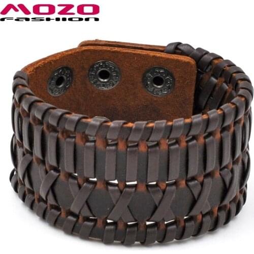 MOZO FASHION Men Women Wrap Bracelet Brown Black Leather Rope Bracelet Vintage Handmade Bracelets Male Female Hot Jewelry PS1001
